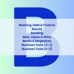 Letter B with Banking, Beauty, Bedding, Beer, Books, Business Tools (A-J) and Business Tools (K-Z) listed on top of letter.